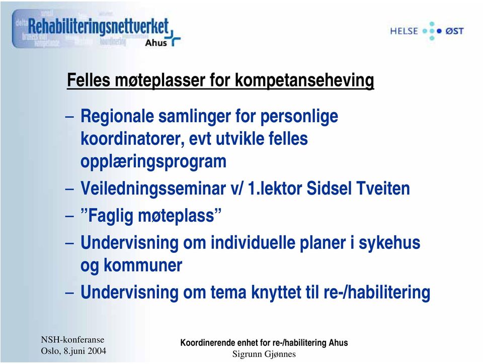 1.lektor Sidsel Tveiten Faglig møteplass Undervisning om individuelle