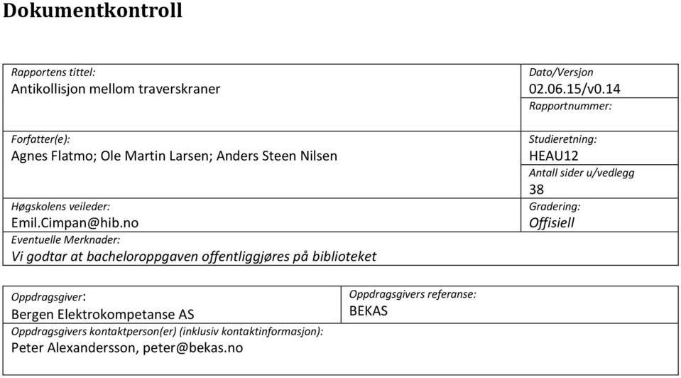 no Eventuelle Merknader: Vi godtar at bacheloroppgaven offentliggjøres på biblioteket Dato/Versjon 02.06.15/v0.