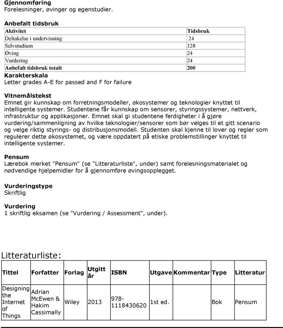 Vitnemålstekst Emnet gir kunnskap om forretningsmodeller, økosystemer og teknologier knyttet til intelligente systemer.