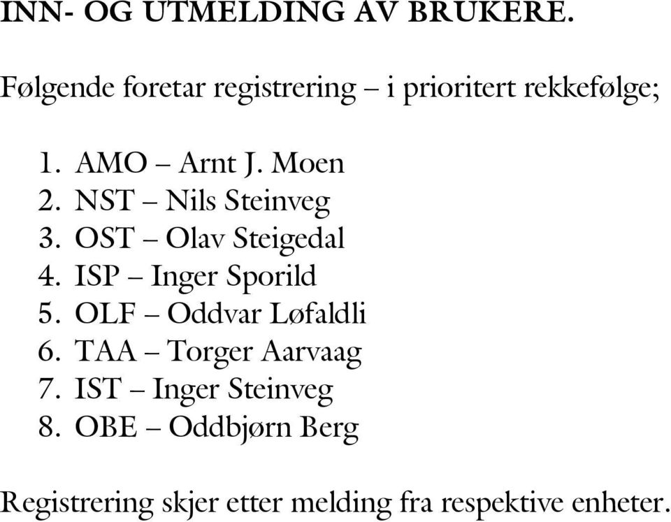 NST Nils Steinveg 3. OST Olav Steigedal 4. ISP Inger Sporild 5.