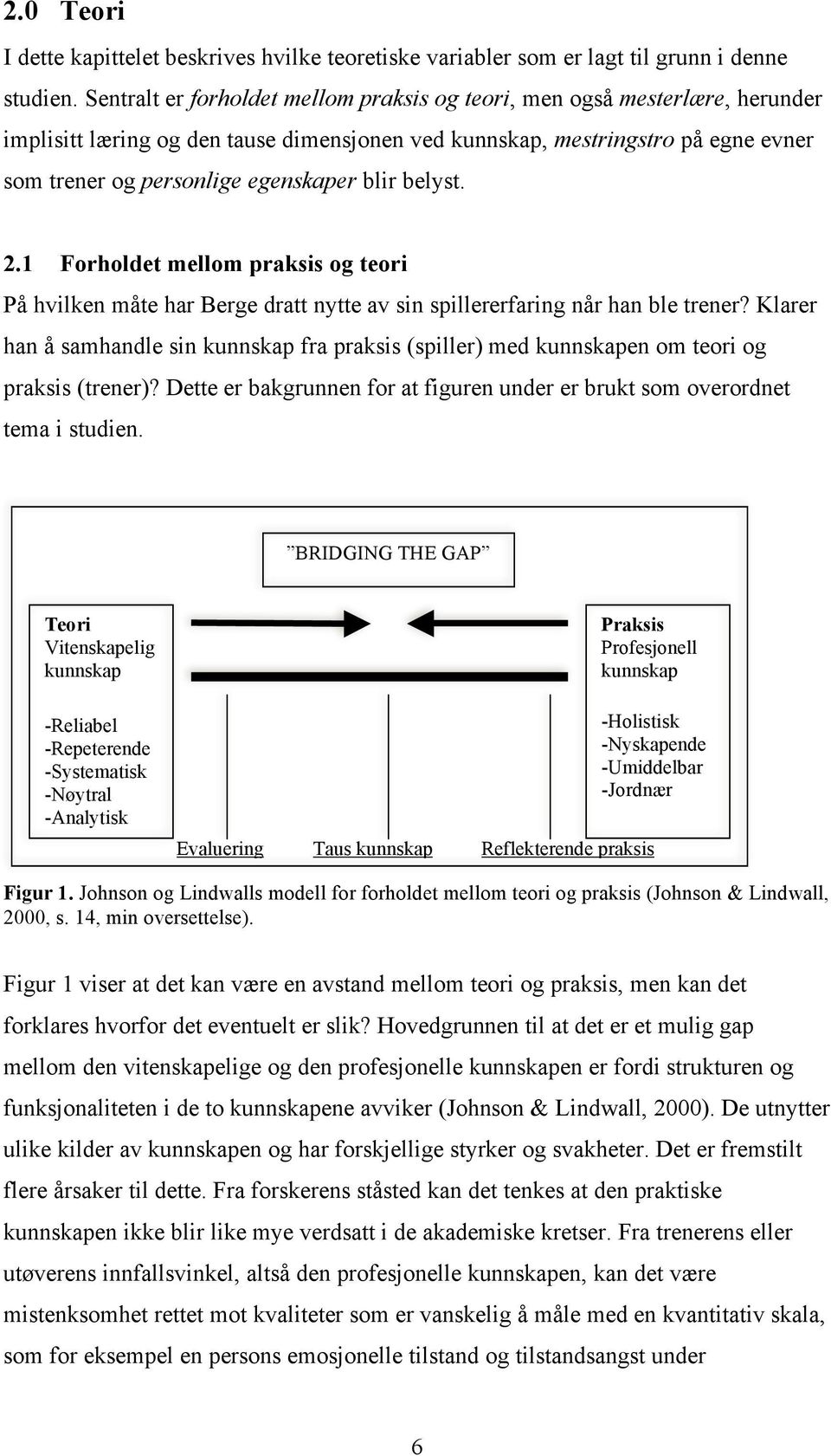 blir belyst. 2.1 Forholdet mellom praksis og teori På hvilken måte har Berge dratt nytte av sin spillererfaring når han ble trener?