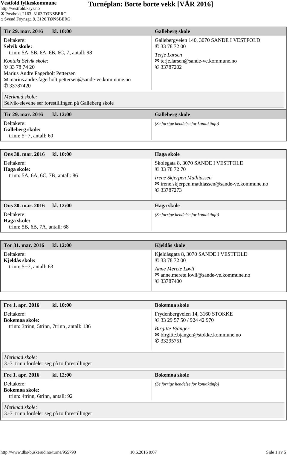 12:00 Galleberg skole Galleberg skole: trinn: 5 7, antall: 60 Gallebergveien 140, 3070 SANDE I VESTFOLD 33 78 72 00 Terje Larsen terje.larsen@sande-ve.kommune.no 33787202 Ons 30. mar. 2016 kl.