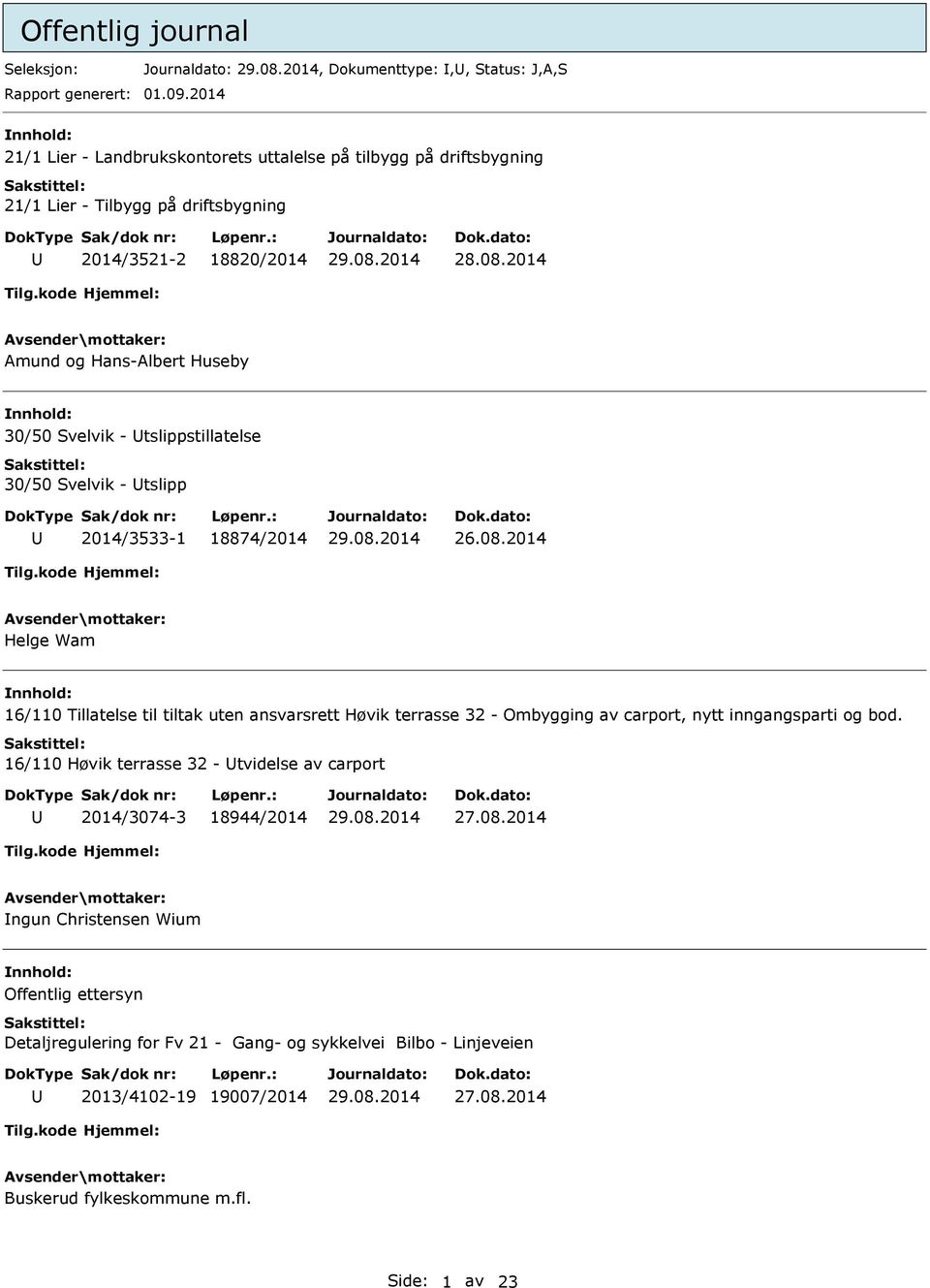 Svelvik - tslippstillatelse 30/50 Svelvik - tslipp 2014/3533-1 18874/2014 26.08.