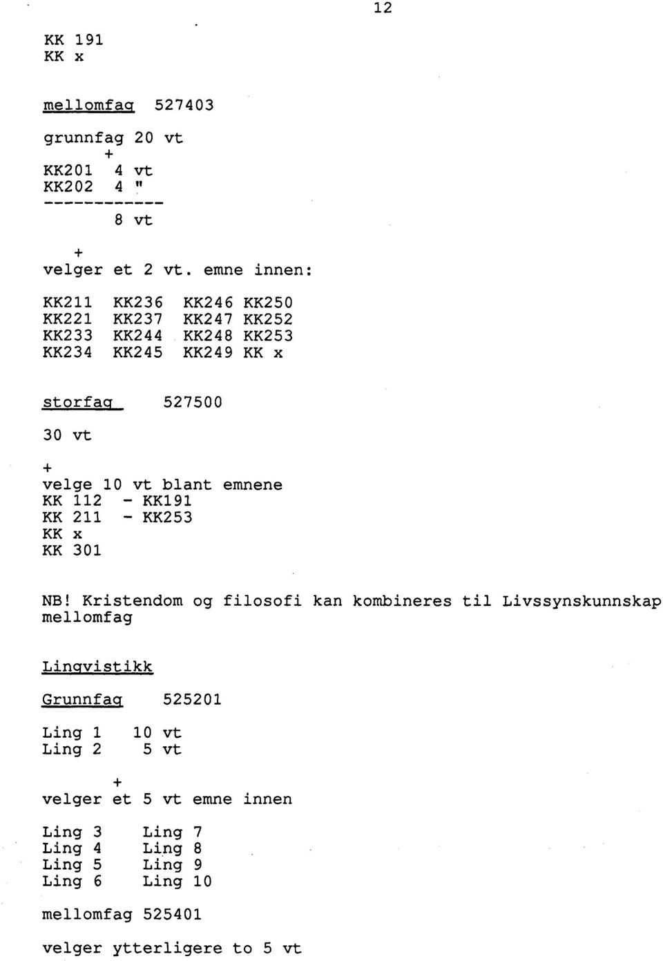 10 vt blant emnene KK 112 - KK191 KK 211 - KK253 KK x KK 301 NB!