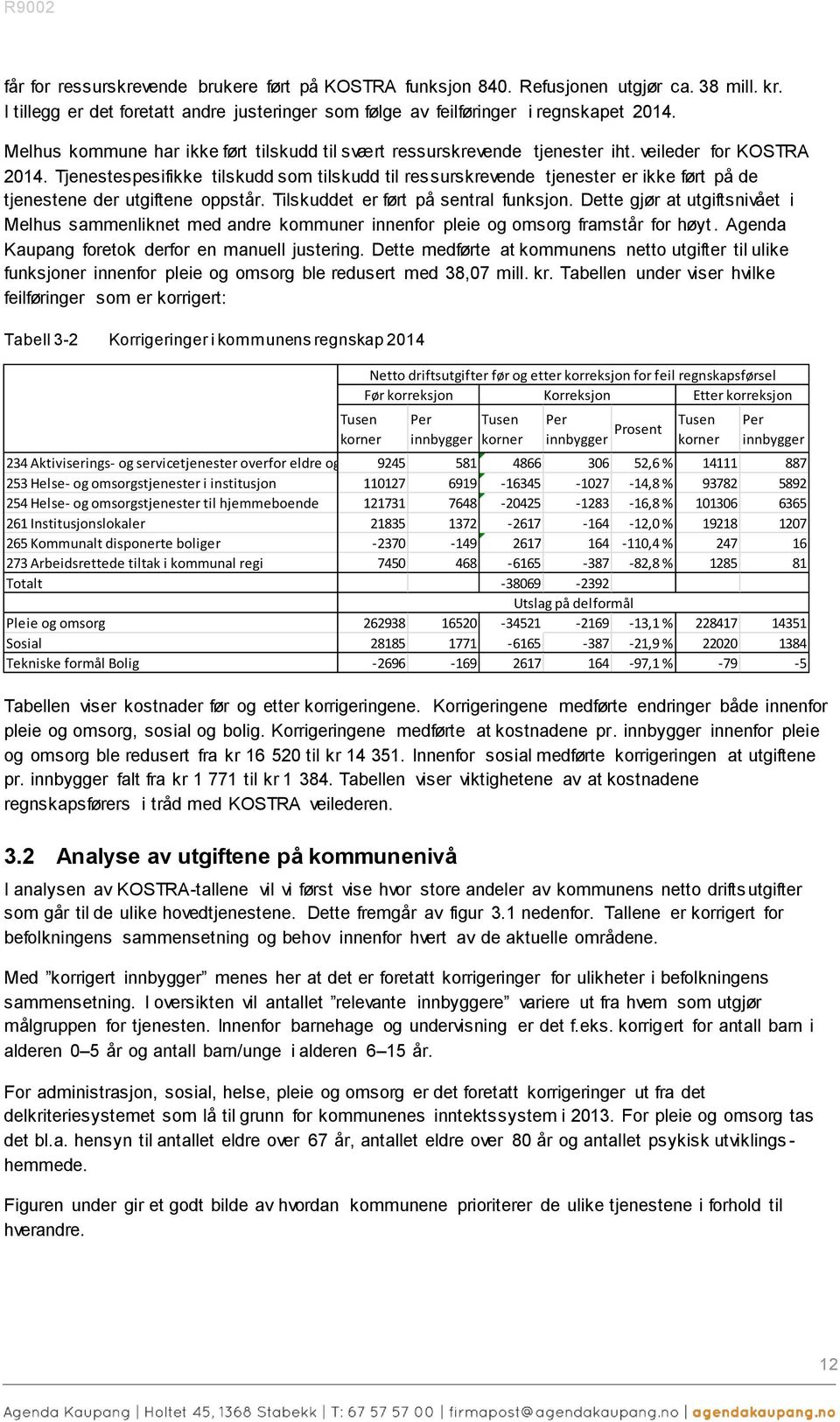 Tjenestespesifikke tilskudd som tilskudd til ressurskrevende tjenester er ikke ført på de tjenestene der utgiftene oppstår. Tilskuddet er ført på sentral funksjon.