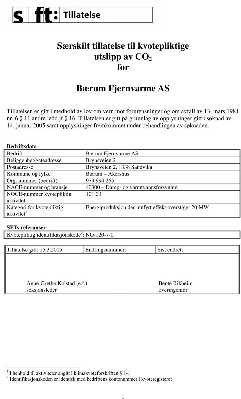 Bedriftsdata Bedrift Bærum Fjernvarme AS Beliggenhet/gateadresse Brynsveien 2 Postadresse Brynsveien 2, 1338 Sandvika Kommune og fylke Bærum Akershus Org.