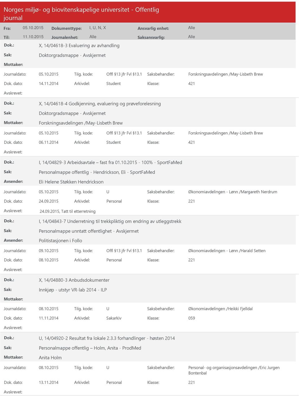 2015-100% - SportFaMed Personalmappe offentlig - Hendrickson, Eli - SportFaMed Eli Helene Støkken Hendrickson Journaldato: Tilg. kode: Økonomiavdelingen - Lønn /Margareth Nerdrum Dok. dato: 24.09.