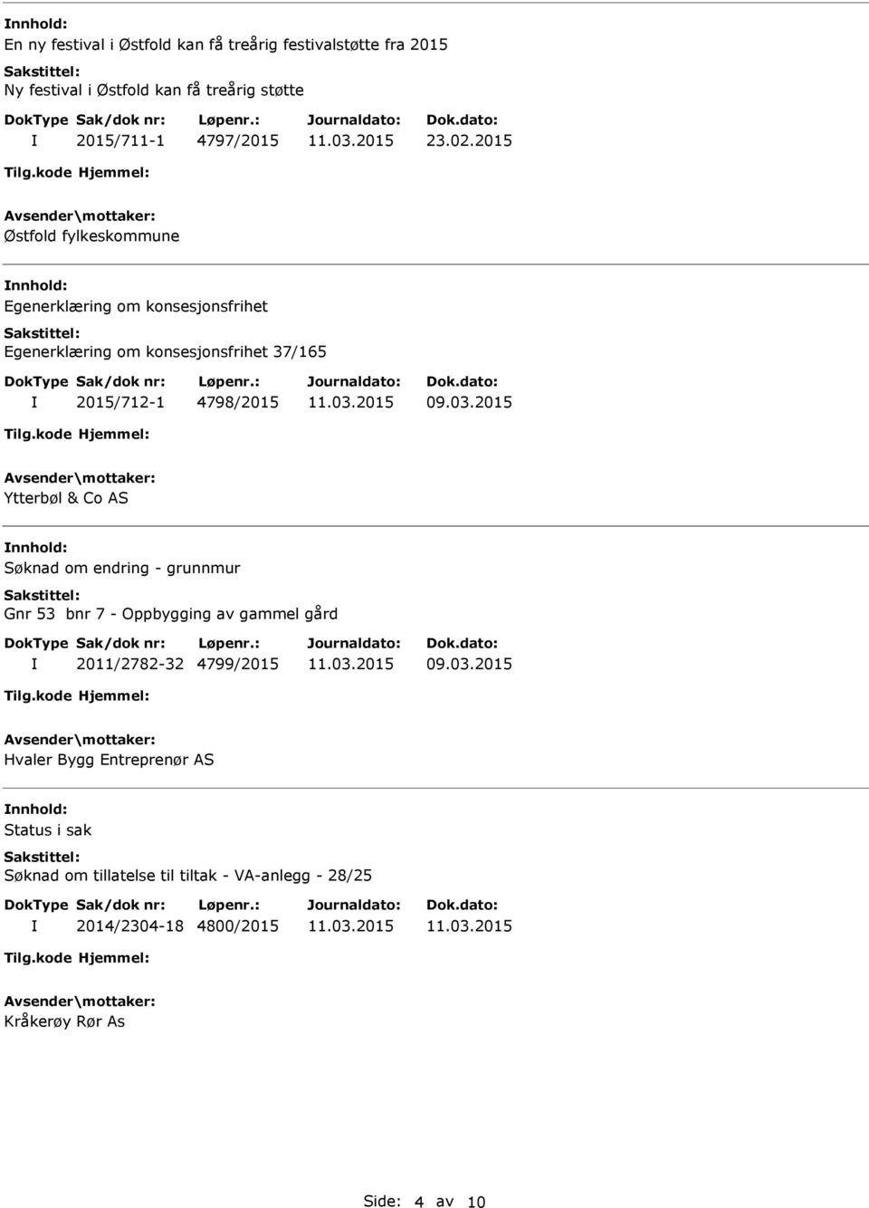 2015 Ytterbøl & Co AS Søknad om endring - grunnmur Gnr 53 bnr 7 - Oppbygging av gammel gård 2011/2782-32 4799/2015 09.03.