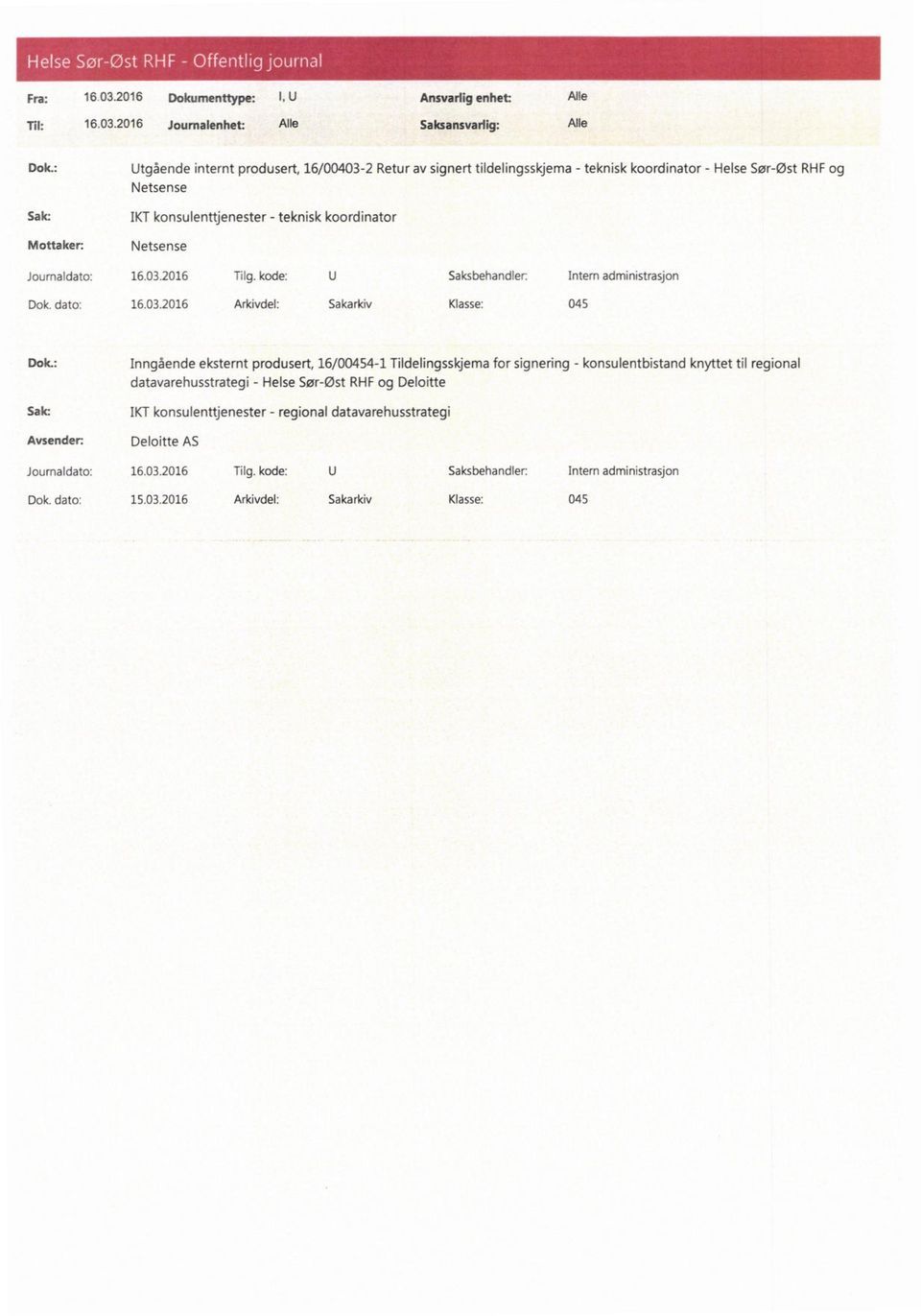 koordinator Mottaker: Netsense Dok. dato: 16.03.2016 Arkivdel: arkiv Klasse: 045 Dok.