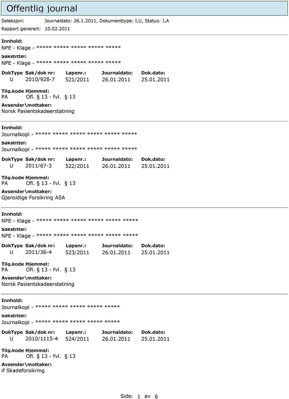 2011 nnhold: 2010/928-7 521/2011 nnhold: 2011/67-3 522/2011