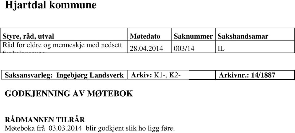 2014 003/14 IL Saksansvarleg: Ingebjørg Landsverk Arkiv: K1-, K2-