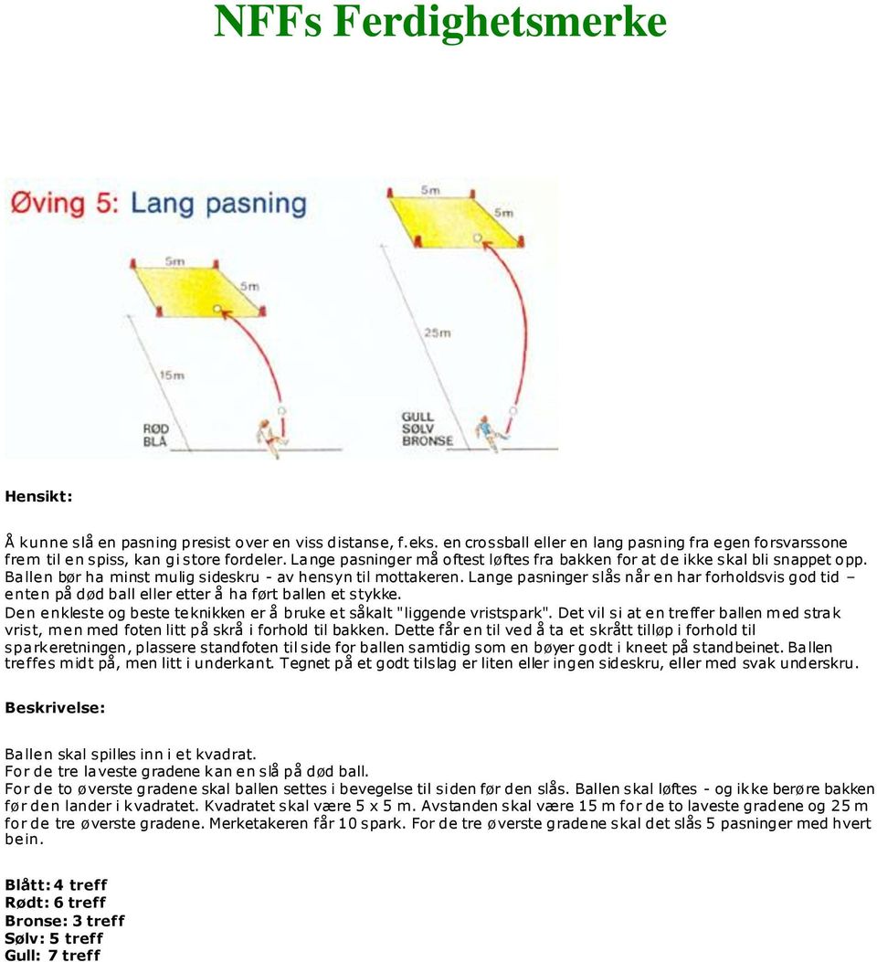 Lange pasninger slås når en har forholdsvis god tid enten på død ball eller etter å ha ført ballen et stykke. Den enkleste og beste teknikken er å bruke et såkalt "liggende vristspark".