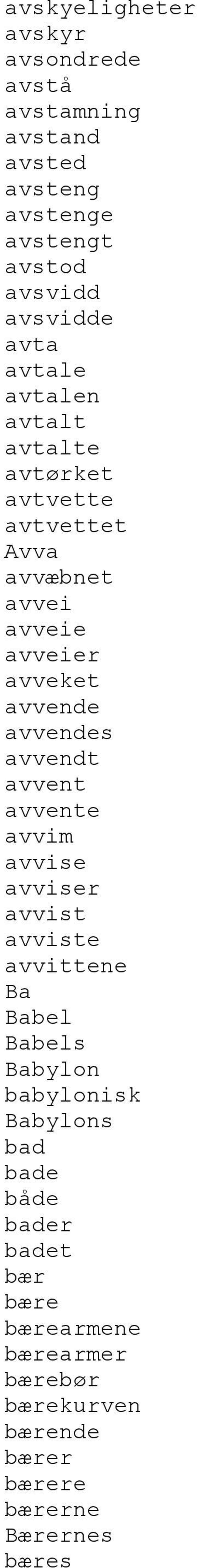 avvendes avvendt avvent avvente avvim avvise avviser avvist avviste avvittene Ba Babel Babels Babylon babylonisk