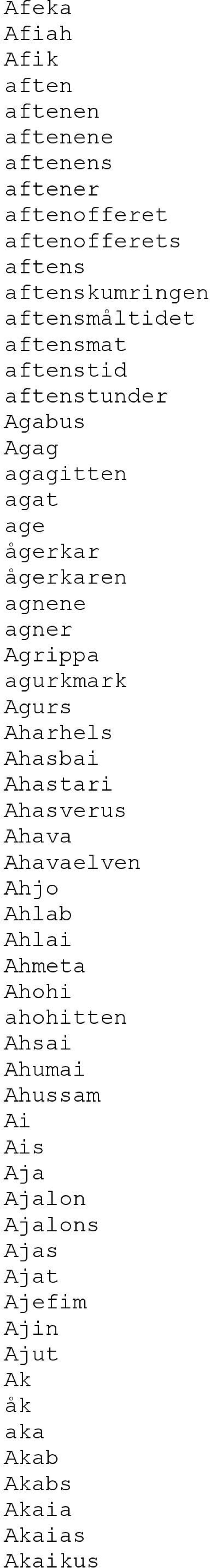 Agrippa agurkmark Agurs Aharhels Ahasbai Ahastari Ahasverus Ahava Ahavaelven Ahjo Ahlab Ahlai Ahmeta Ahohi