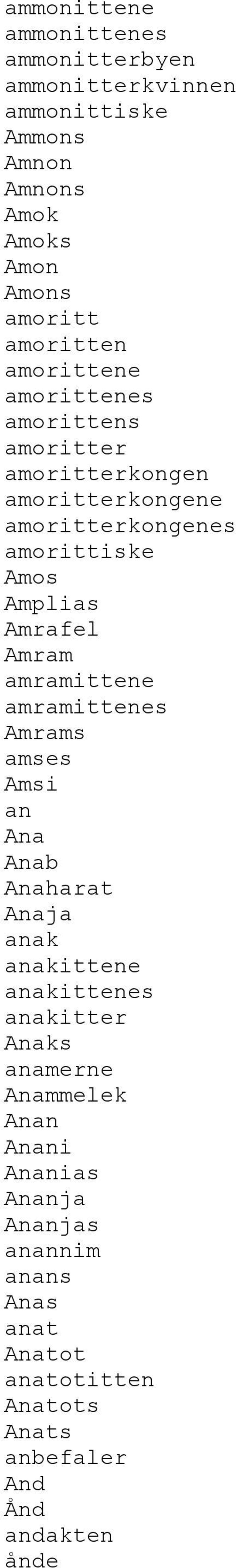 Amrafel Amram amramittene amramittenes Amrams amses Amsi an Ana Anab Anaharat Anaja anak anakittene anakittenes anakitter Anaks