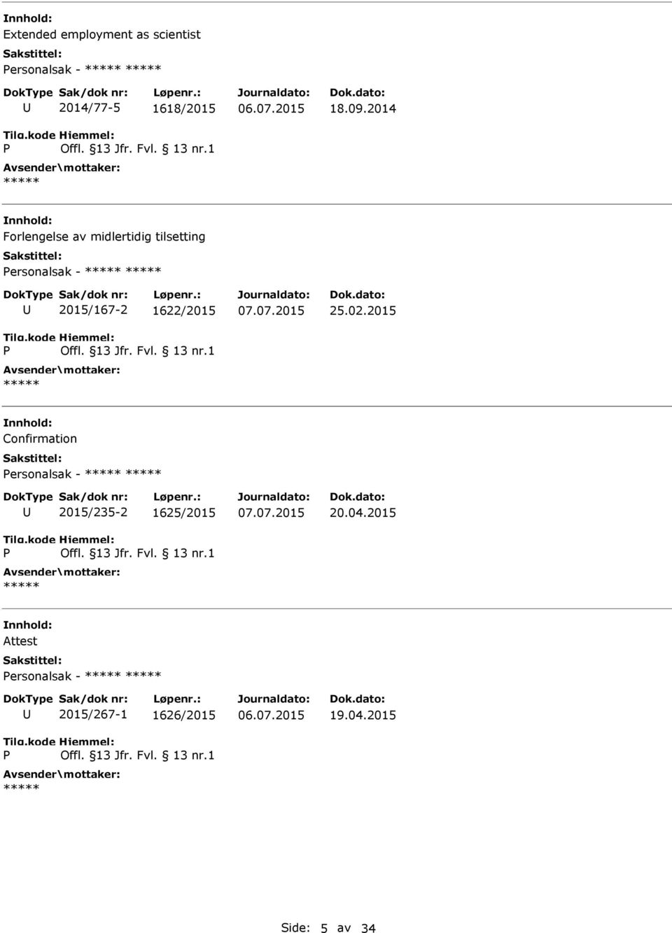 1622/2015 25.02.2015 Confirmation ersonalsak - 2015/235-2 1625/2015 20.