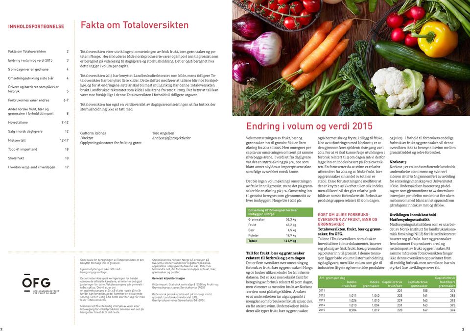 18 Hvordan velge sunt i hverdagen 19 Totaloversikten viser utviklingen i omsetningen av frisk frukt, bær, grønnsaker og poteter i Norge.