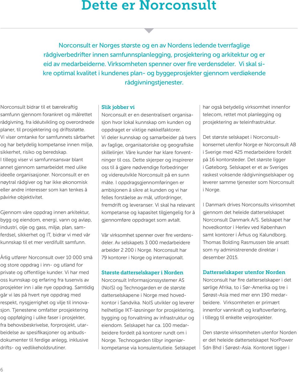 Norconsult bidrar til et bærekraftig samfunn gjennom forankret og målrettet rådgivning, fra idéutvikling og overordnede planer, til prosjektering og driftsstøtte.