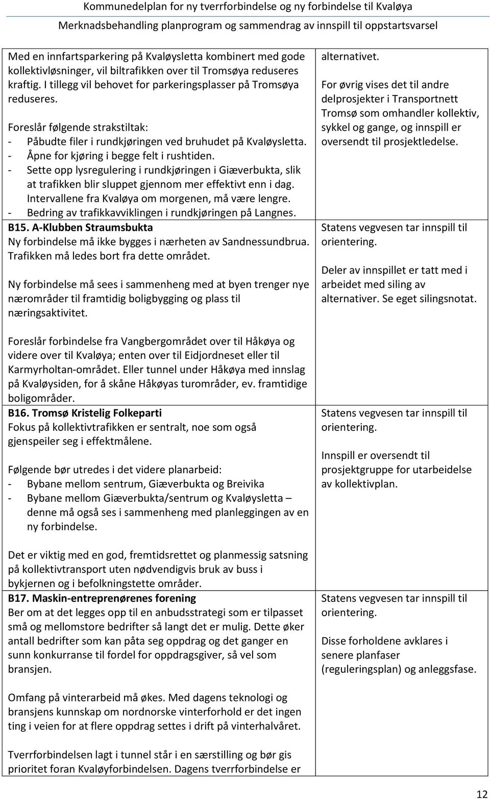 Foreslår følgende strakstiltak: - Påbudte filer i rundkjøringen ved bruhudet på Kvaløysletta. - Åpne for kjøring i begge felt i rushtiden.