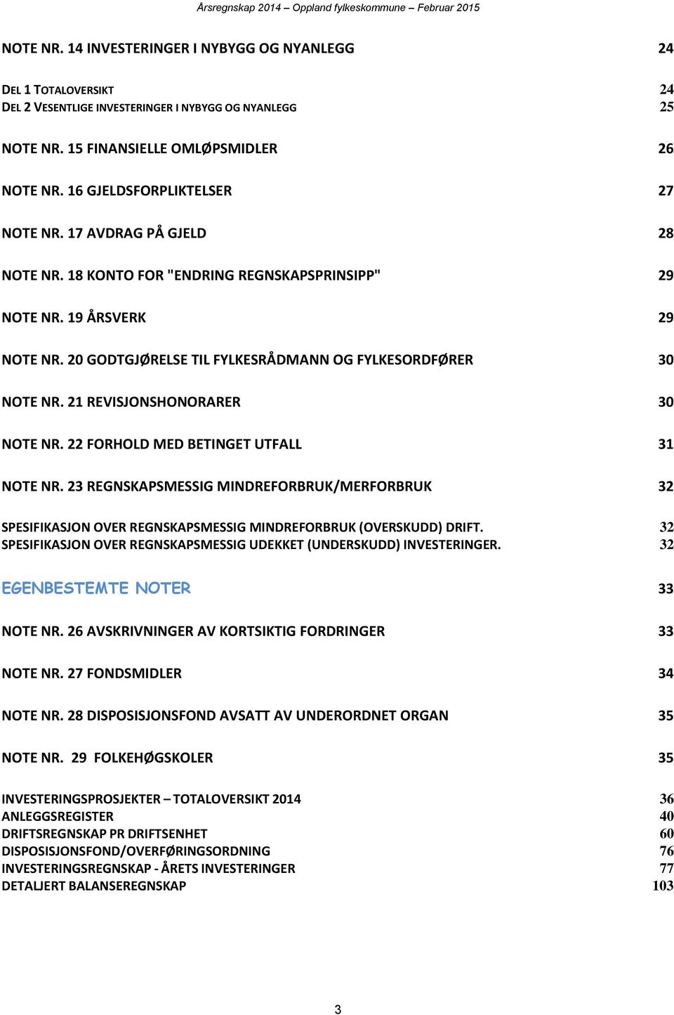 20 GODTGJØRELSE TIL FYLKESRÅDMANN OG FYLKESORDFØRER 30 NOTE NR. 21 REVISJONSHONORARER 30 NOTE NR. 22 FORHOLD MED BETINGET UTFALL 31 NOTE NR.