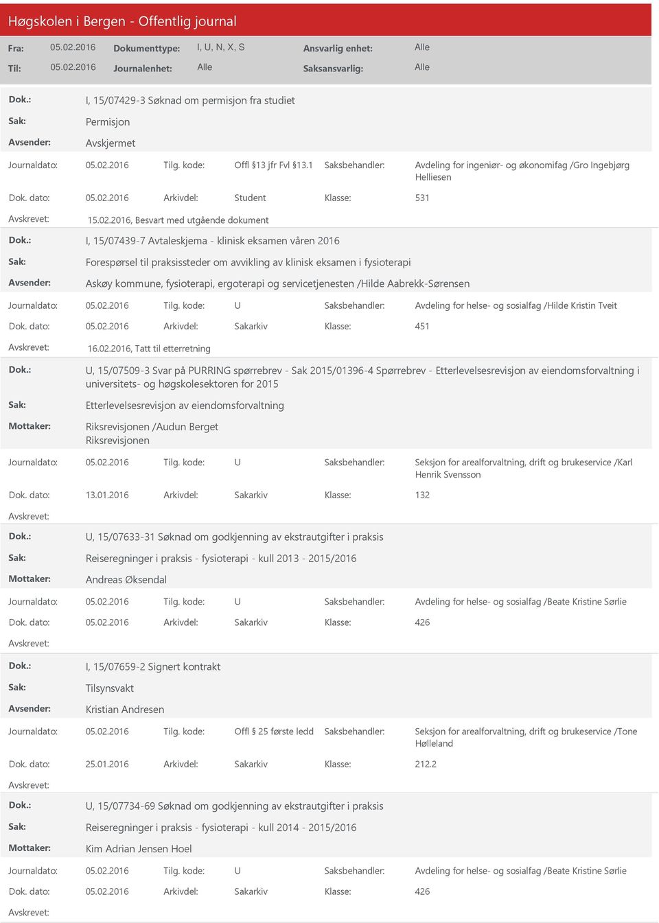 ergoterapi og servicetjenesten /Hilde Aabrekk-Sørensen Avdeling for helse- og sosialfag /Hilde Kristin Tveit Dok. dato: Arkivdel: Sakarkiv 451 16.02.