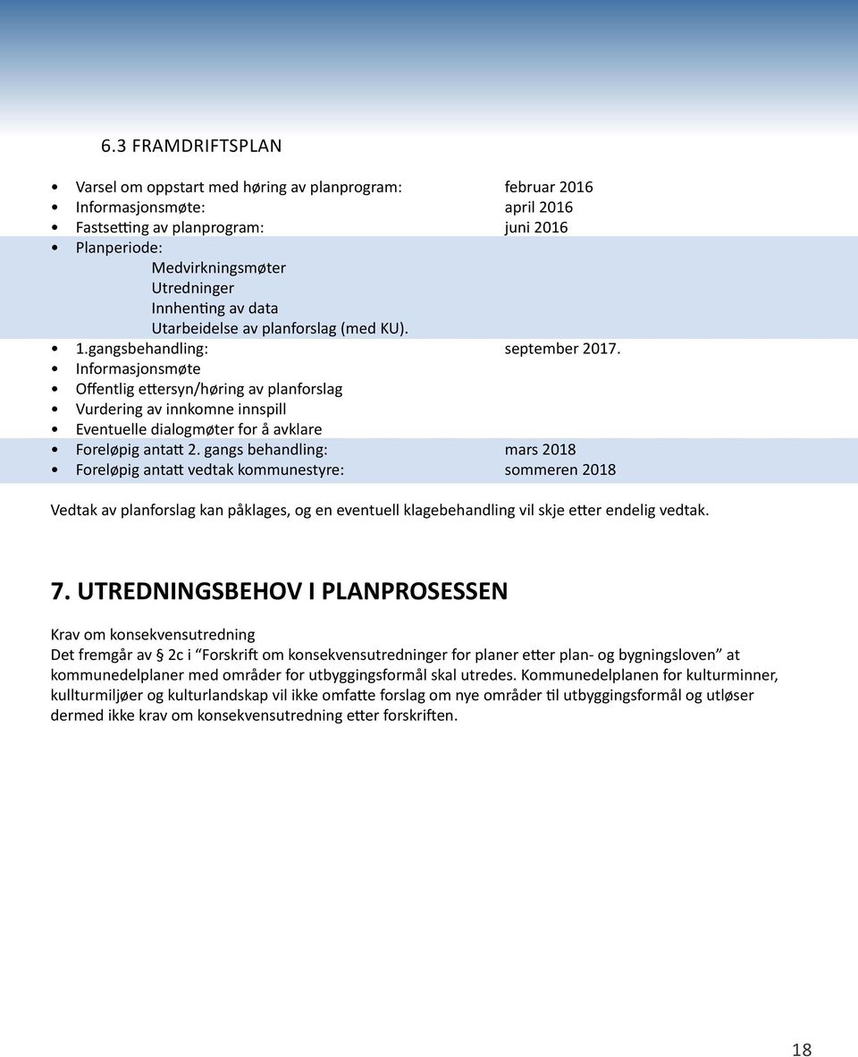 Informasjonsmøte Offentlig ettersyn/høring av planforslag Vurdering av innkomne innspill Eventuelle dialogmøter for å avklare Foreløpig antatt 2.