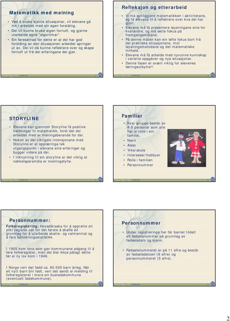 Refleksjon og etterarbeid Vi må synliggjere matematikken i aktivitetane, og få elevane til å reflektere over kva dei har gjort.