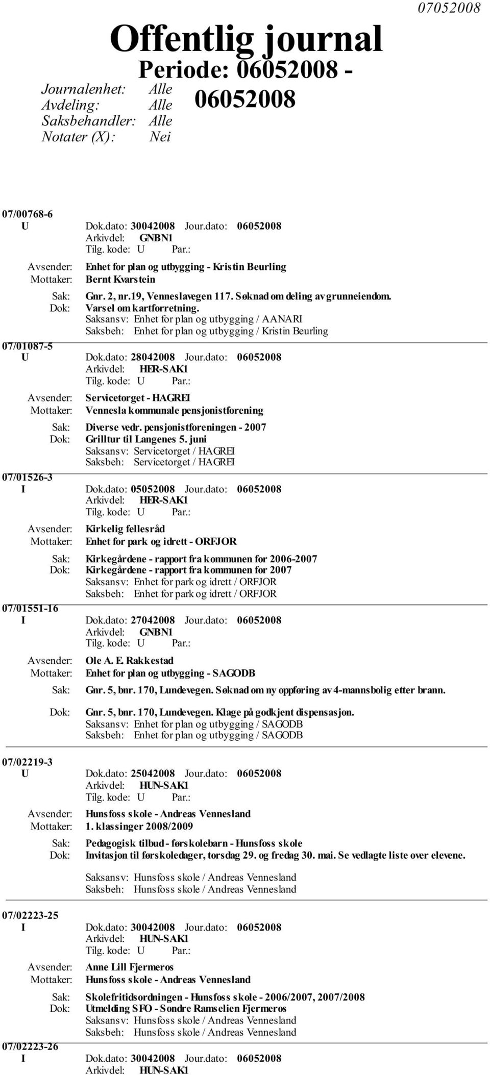 dato: Servicetorget - HAGREI Vennesla kommunale pensjonistforening Diverse vedr. pensjonistforeningen - 2007 Grilltur til Langenes 5.