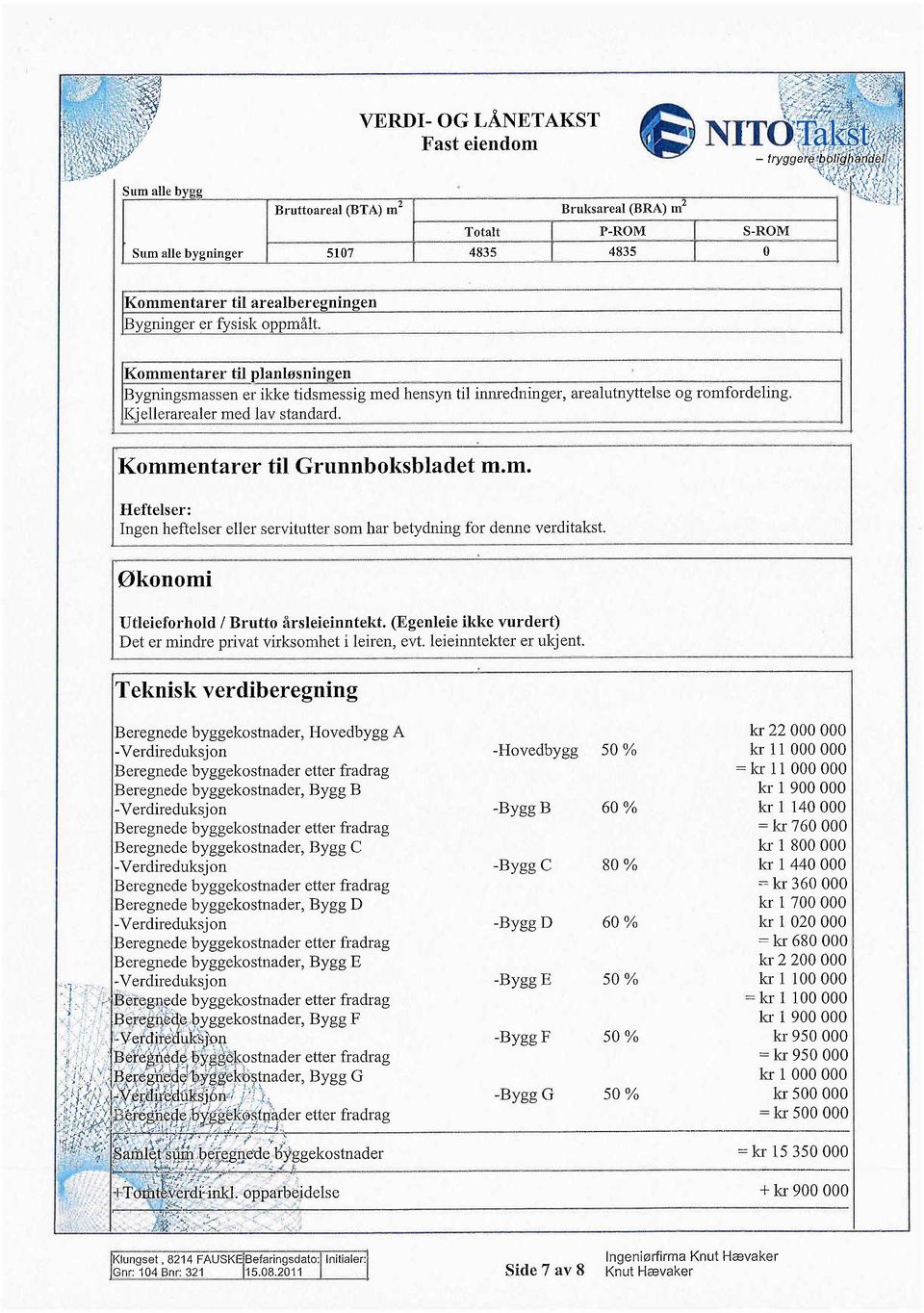 -I Kommentarer ti planløsningen Bygningsmassen er ikke tidsmessig med hensyn til inmedninger, arealutnyttelse og romfordeling. Kjellerarealer med lav standard. Kommentarer til Grunnboksbladet m.m. Heftelser: Ingen heftelser eller servitutter som har betydning for denne verditakst.