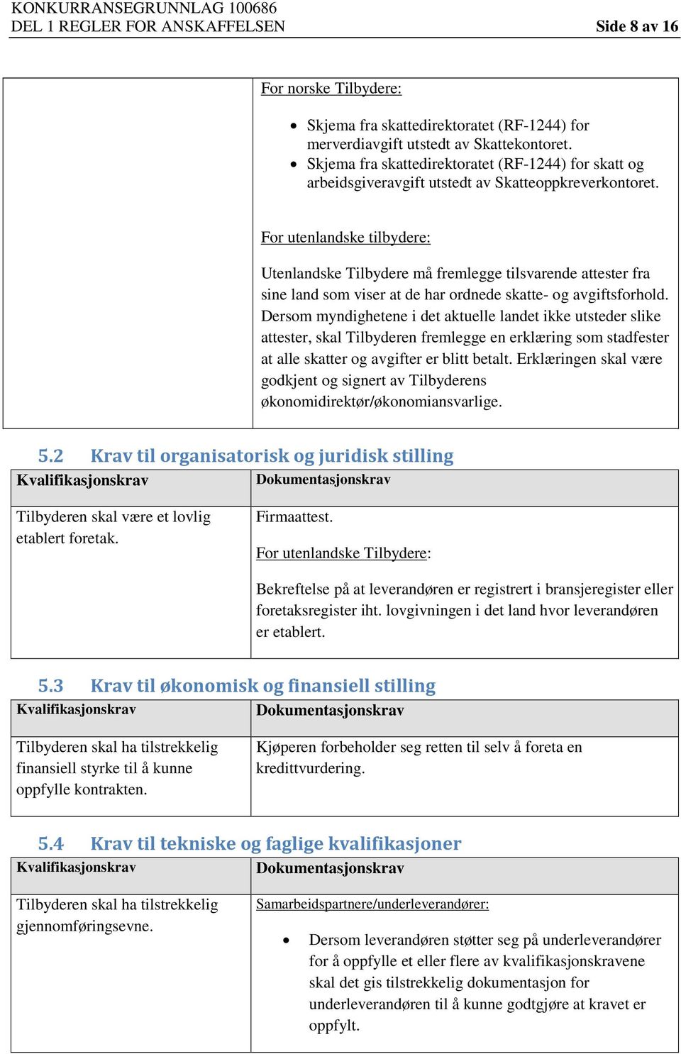 For utenlandske tilbydere: Utenlandske Tilbydere må fremlegge tilsvarende attester fra sine land som viser at de har ordnede skatte- og avgiftsforhold.