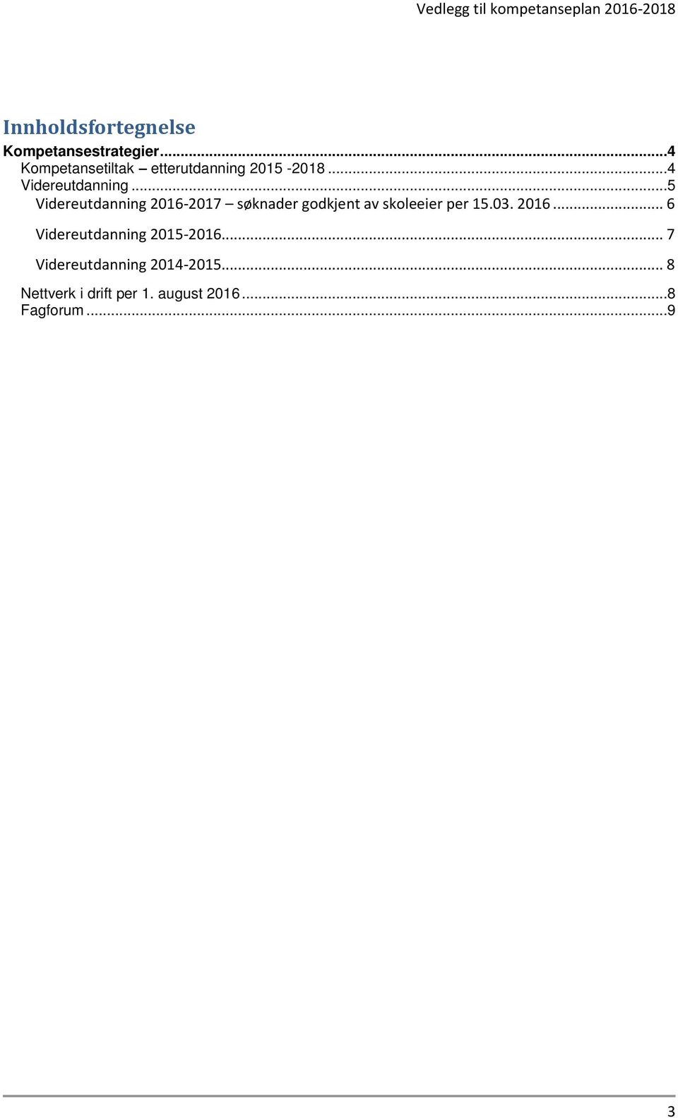 ..5 Videreutdanning 2016 søknader godkjent av skoleeier per 15.03. 2016... 6 Videreutdanning 2016.