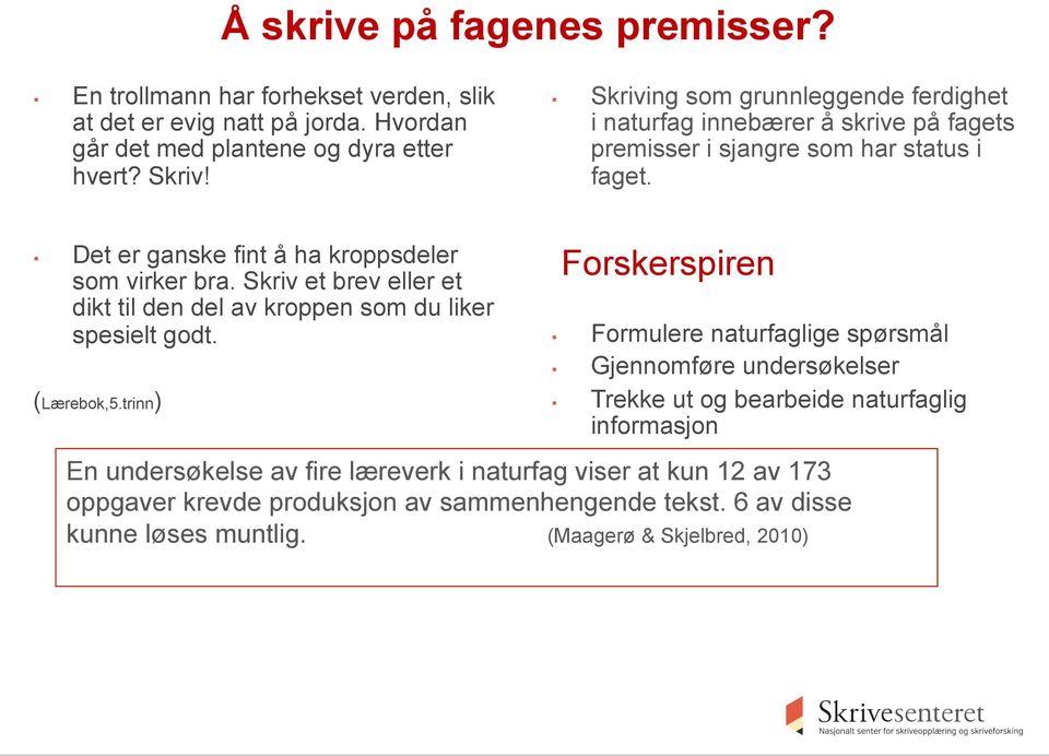 Skriv et brev eller et dikt til den del av kroppen som du liker spesielt godt. (Lærebok,5.