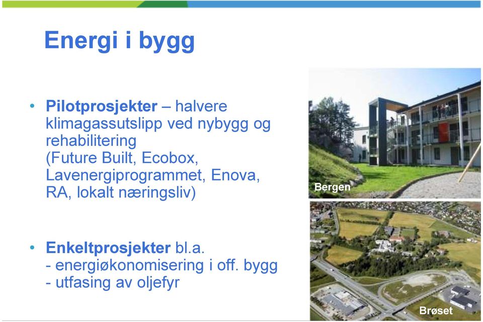 Lavenergiprogrammet, Enova, RA, lokalt næringsliv) Bergen