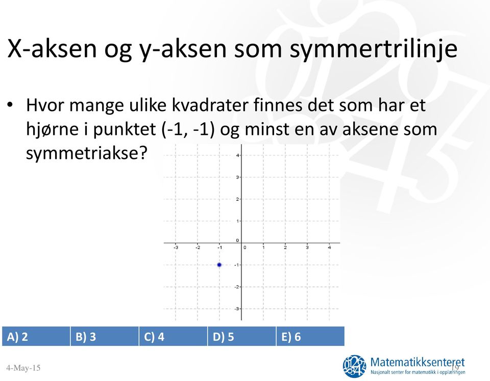 hjørne i punktet (-1, -1) og minst en av aksene