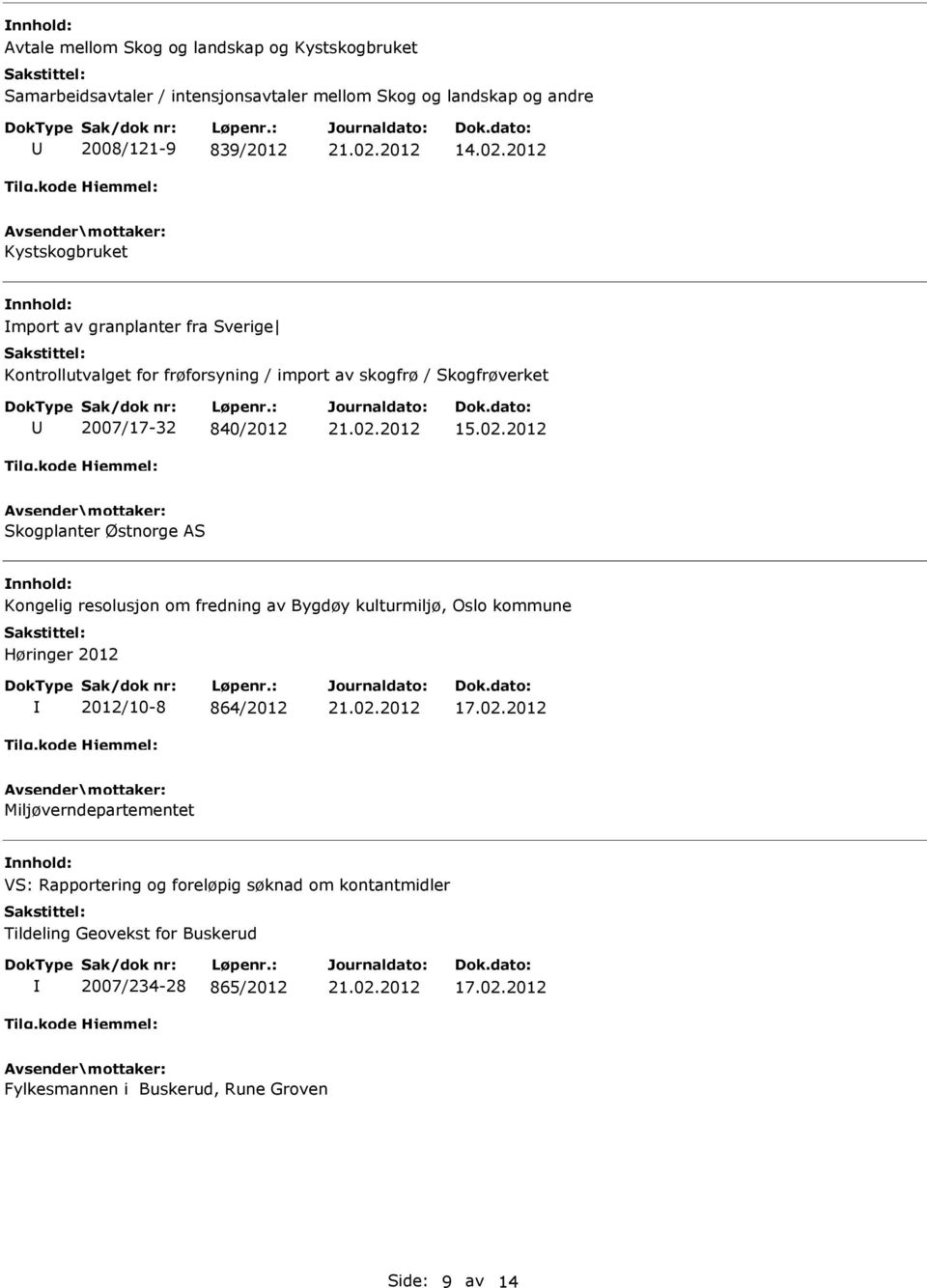 2012 Skogplanter Østnorge AS Kongelig resolusjon om fredning av Bygdøy kulturmiljø, Oslo kommune Høringer 2012 2012/10-8 864/2012