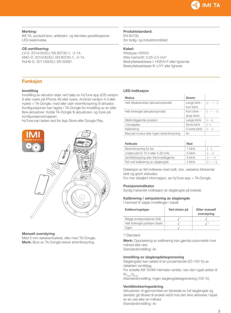 (for bolig- og industriområder) Kabel: Wiretype: H05VV Wire tverrsnitt: 0,25-2,0 mm 2 Beskyttelsesklasse I: H05VV-F eller lignende Beskyttelsesklasse III: LiYY eller lignede Funksjon Innstilling