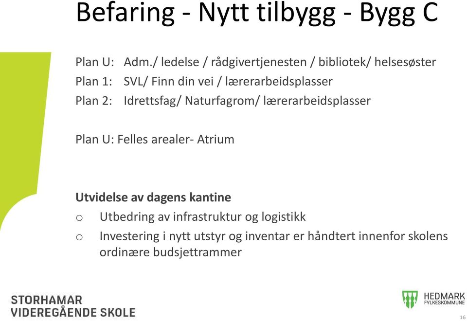 lærerarbeidsplasser Plan 2: Idrettsfag/ Naturfagrom/ lærerarbeidsplasser Plan U: Felles arealer-