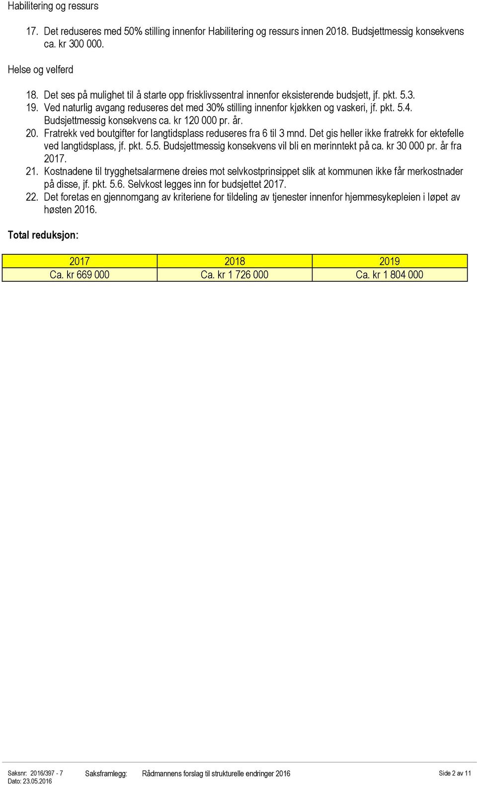 Budsjettmessig konsekvens ca. kr 120 000 pr. år. 20. Fratrekk ved boutgifter for langtidsplass reduseres fra 6 til 3 mnd. Det gis heller ikke fratrekk for ektefelle ved langtidsplass, jf. pkt. 5.