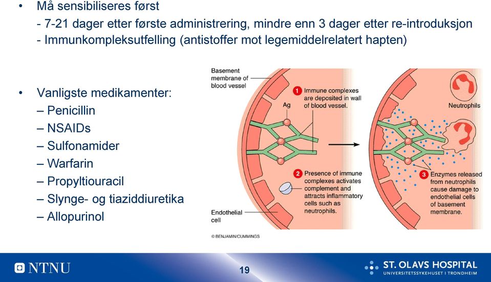 mot legemiddelrelatert hapten) Vanligste medikamenter: Penicillin NSAIDs