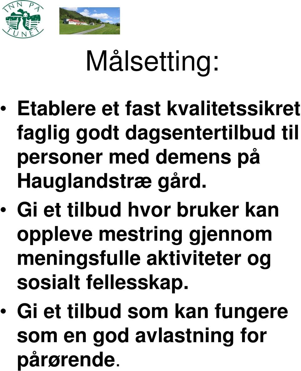 Gi et tilbud hvor bruker kan oppleve mestring gjennom meningsfulle