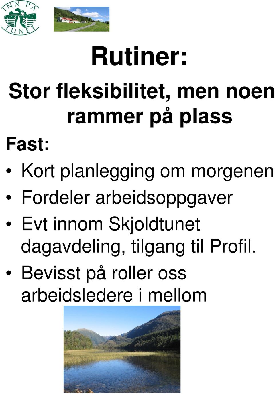 arbeidsoppgaver Evt innom Skjoldtunet dagavdeling,