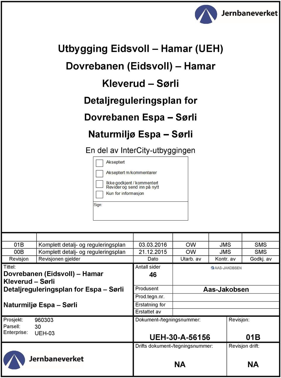 av Godkj. av Tittel: Dovrebanen (Eidsvoll) Hamar Kleverud Sørli Detaljreguleringsplan for Espa Sørli Antall sider 46 Aas-Jakobsen Produsent Prod.tegn.nr.