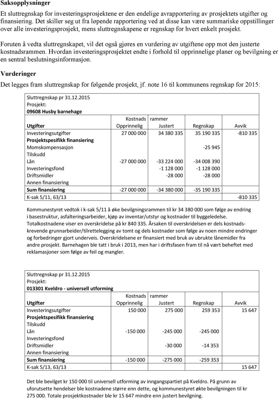 Foruten å vedta sluttregnskapet, vil det også gjøres en vurdering av utgiftene opp mot den justerte kostnadsrammen.