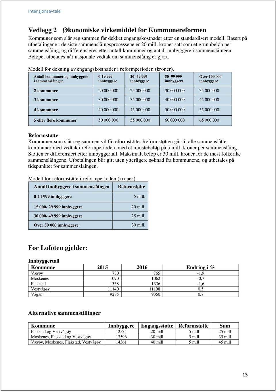 Beløpet utbetales når nasjonale vedtak om sammenslåing er gjort. Modell for dekning av engangskostnader i reformperioden (kroner).