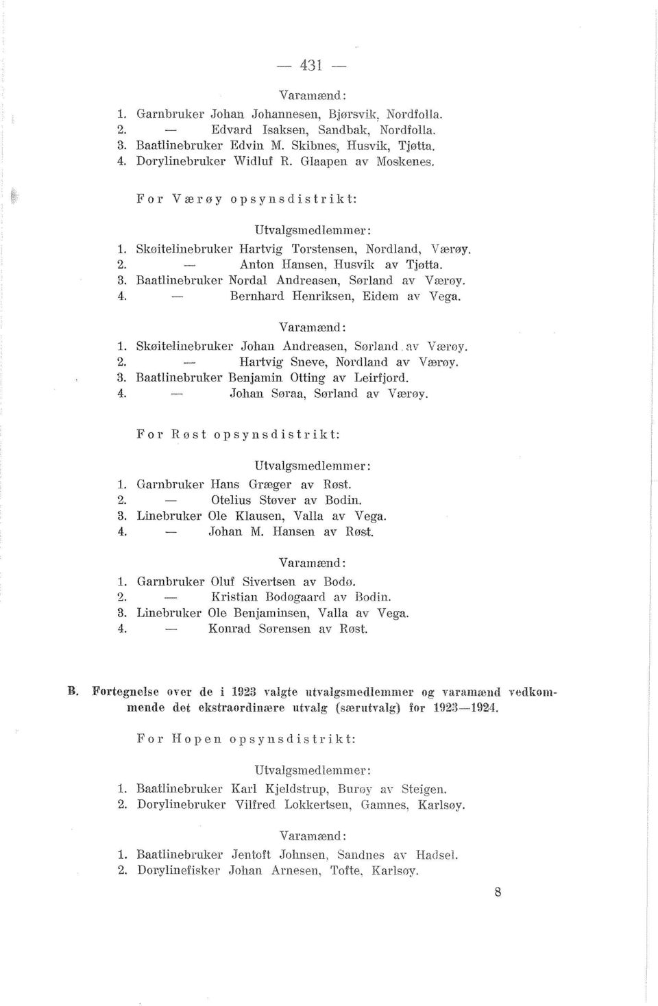 Skøitelinebruker Johan Andreasen, Sør land av Værøy. 2. Hartvig Sneve, Nordland av Værøy. 3. Baatlinebruker Benjamin Otting av Leirfjord. 4..Johan Søraa, Sør land av Værøy.