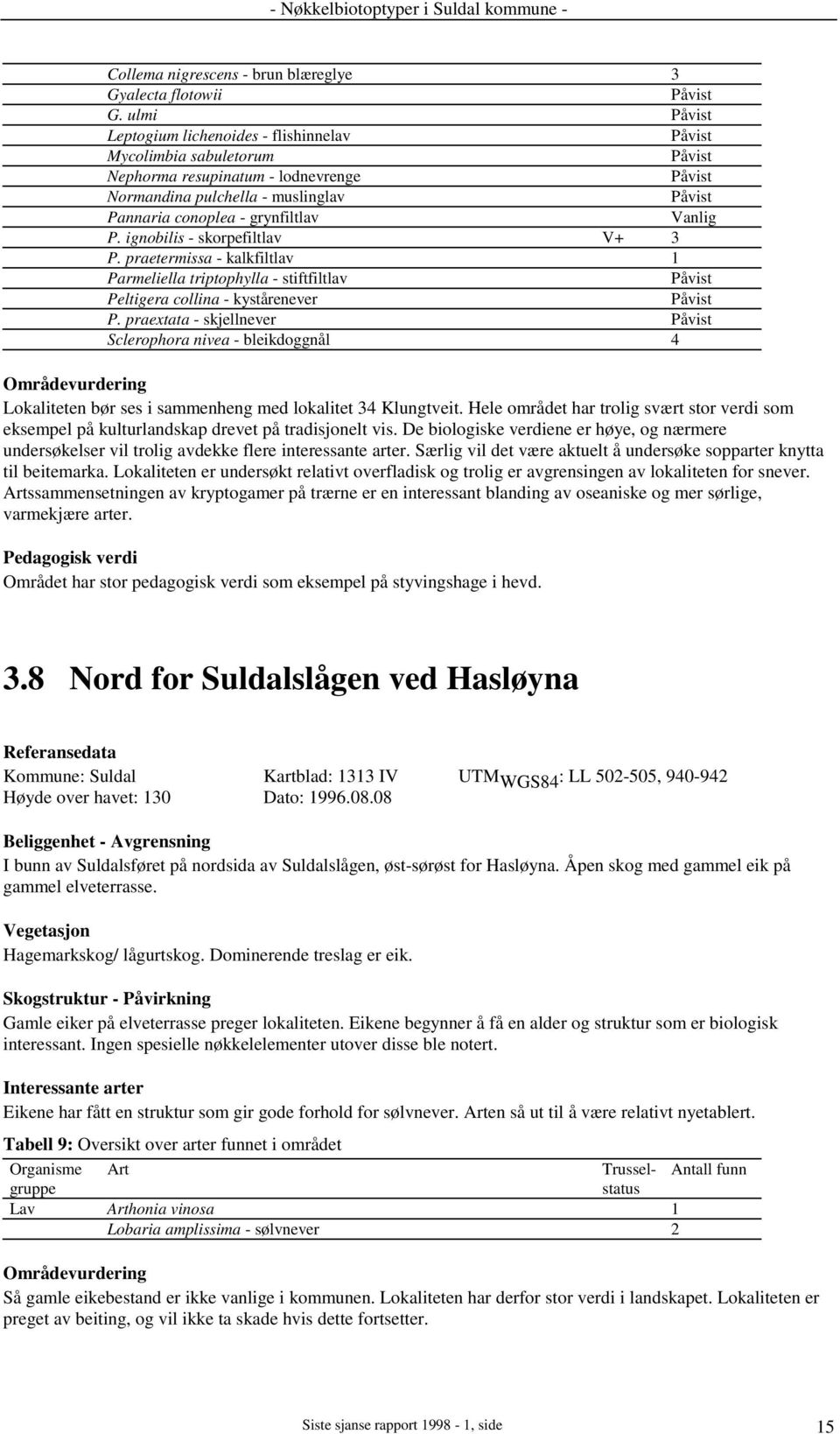 ignobilis - skorpefiltlav V+ 3 P. praetermissa - kalkfiltlav 1 Parmeliella triptophylla - stiftfiltlav Peltigera collina - kystårenever P.