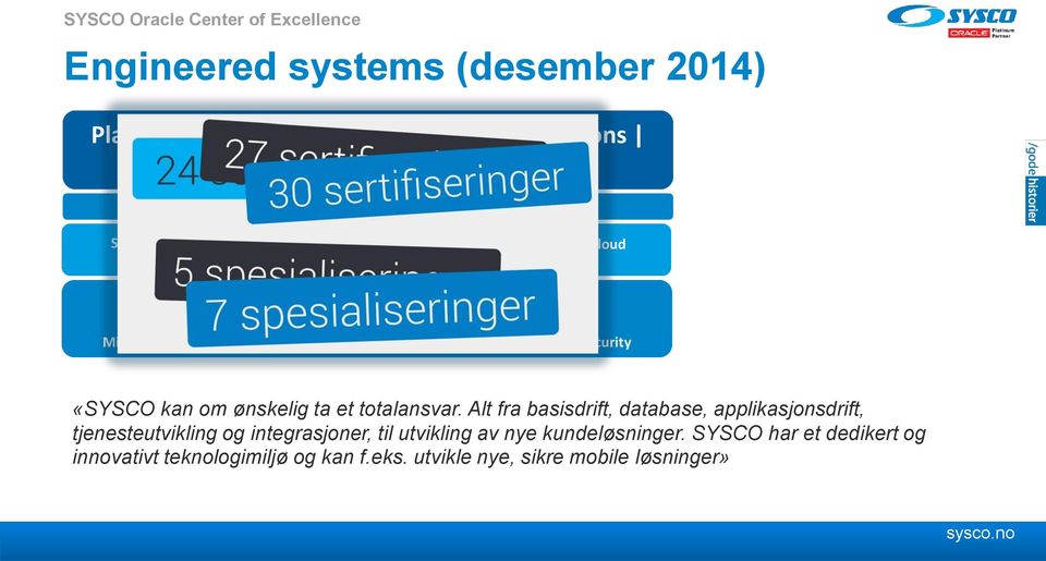 Middleware Database OBIEE Exadata Exalogic Linux Java OEM Security «SYSCO kan om ønskelig ta et totalansvar.