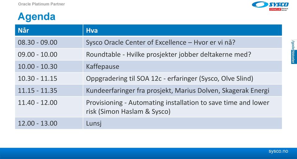 15 Oppgradering til SOA 12c - erfaringer (Sysco, Olve Slind) 11.15-11.