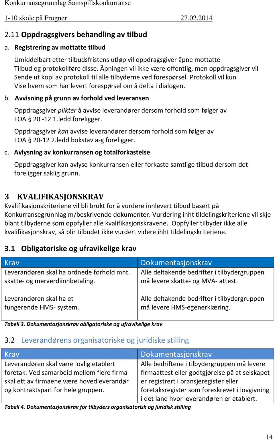 Avvisning på grunn av forhold ved leveransen Oppdragsgiver plikter å avvise leverandører dersom forhold som følger av FOA 20-12 1.ledd foreligger.