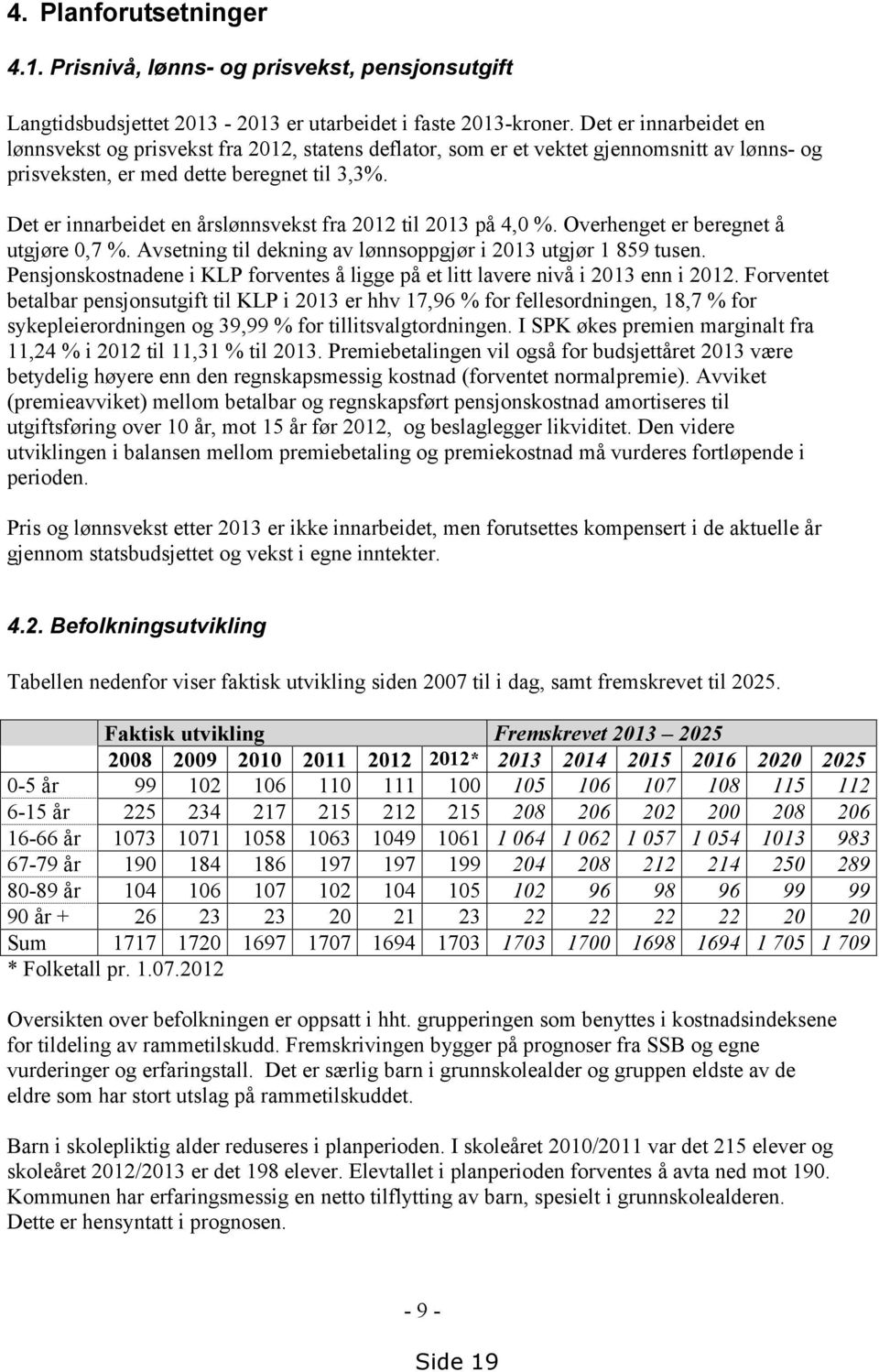 Det er innarbeidet en årslønnsvekst fra 2012 til 2013 på 4,0 %. Overhenget er beregnet å utgjøre 0,7 %. Avsetning til dekning av lønnsoppgjør i 2013 utgjør 1 859 tusen.